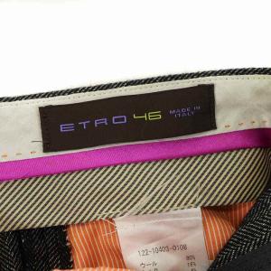 ETRO スラックス パンツ ウール カシミア混 シルク混 ヘリンボーン 裏地ストライプ 46 S グレー GY17