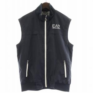 EA7 ベスト ジップアップ ナイロン 裏地メッシュ ロゴプリント L 紺 ネイビー GY18