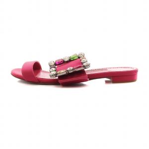 MANOLO BLAHNIK VERDAFLAT ミュール サテン ビジュー 38 ピンク