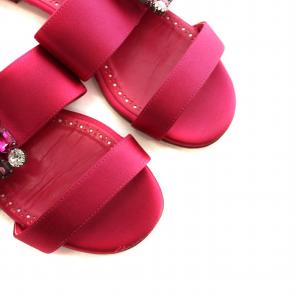 MANOLO BLAHNIK VERDAFLAT ミュール サテン ビジュー 38 ピンク