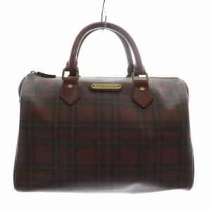 ボストンバッグ ハンド ミニ PVC レザー チェック柄 総柄 ロゴプレート 赤 レッド 黒 ブラック