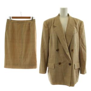 スーツ セットアップ テーラードジャケット タイトスカート チェック柄 ウール 11 ベージュ