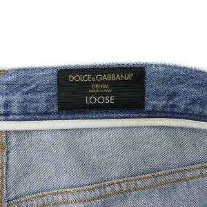 DOLCE&GABBANA LOOSE デニムパンツ ジーンズ ルーズ ダメージ加工 ロゴプレート 48 M 青 ブルー GY18