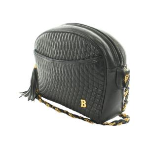 BALLY ショルダーバッグ キルティング レザー チェーンベルト Bロゴ タッセル 斜めがけ ファスナー開閉 黒 ブラック ゴールド色