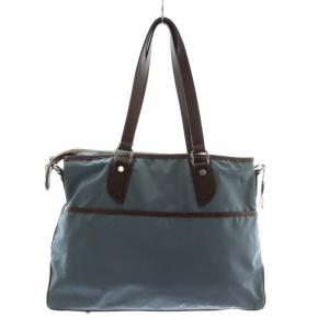 Orobianco トートバッグ ハンド ナイロン レザー ロゴ シルバー金具 青 ブルー 茶色 ブラウン