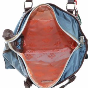 Orobianco トートバッグ ハンド ナイロン レザー ロゴ シルバー金具 青 ブルー 茶色 ブラウン