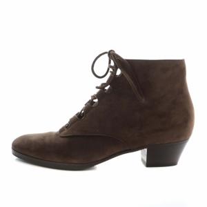 Salvatore Ferragamo ショートブーツ スエード ラウンドトゥ チャンキーヒール レースアップ 5 22.5cm 茶色 ブラウン