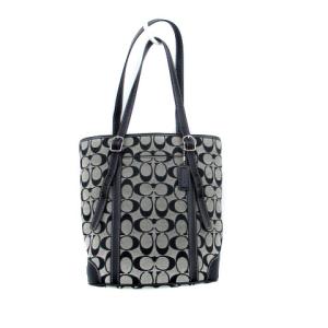 COACH トートバッグ ハンドバッグ キャンバス レザー シグネチャー柄 黒 ブラック グレー 6612