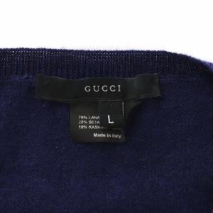 GUCCI ニット セーター ウール シルク混 カシミヤ混 長袖 Ｖネック L 紺 ネイビー