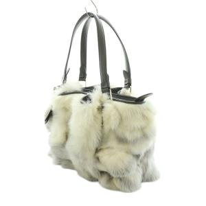 TOD'S ハンドバッグ フォックスファー ホワイト グレー