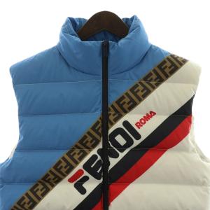 FENDI × FILA コラボ 18AW ダウンベスト ズッカ柄 46 ブルー ホワイト