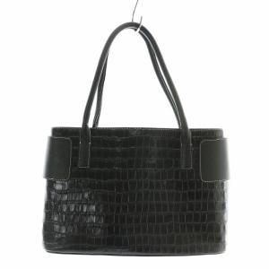 HAMANO ハンドバッグ レザー クロコ型押し オープントップ 黒 ブラック