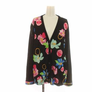 カーディガン 花柄 大きいサイズ 44 ブラック マルチカラー