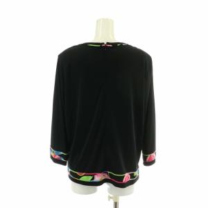 LEONARD SPORT ブラウス カットソー 七分袖 花柄 肩パッド 44 XL 黒 ブラック