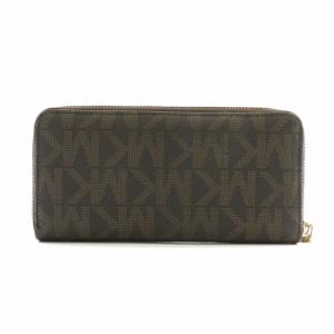 MICHAEL KORS 長財布 PVC レザー ラウンドファスナー 総柄 ロゴ ゴールド金具 茶色 ブラウン