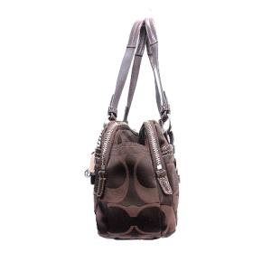 COACH ハンドバッグ シグネチャー チャーム キャンバス フェイクレザー 茶 ブラウン