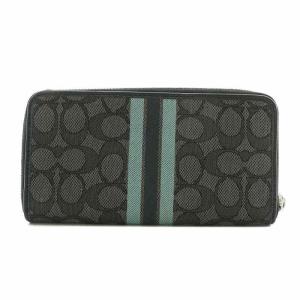 COACH 長財布 キャンバス レザー ラウンドファスナー シグネチャー ストライプ 総柄 ロゴ 黒 ブラック F39139