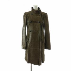 レザーコート ジャケット アウター 牛革 ダブル ハイネック ミドル 40 M 茶色 ブラウン