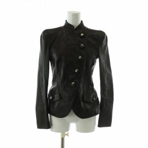 レザージャケット 革ジャン 羊革 ショート丈 肩パッド 丸ボタン 38 S 茶色 ブラウン