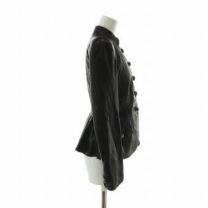 EMPORIO ARMANI レザージャケット 革ジャン 羊革 ショート丈 肩パッド 丸ボタン 38 S 茶色 ブラウン