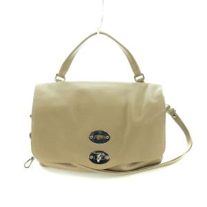 ポスティーナ POSTINA ハンドバッグ ショルダー 2WAY ロゴ シルバー金具 レザー ベージュ