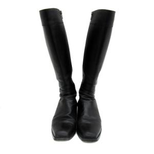MARGARET HOWELL ロングブーツ スクエアトゥ ローヒール サイドジップ レザー 24.5 黒 ブラック