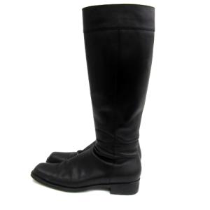 MARGARET HOWELL ロングブーツ スクエアトゥ ローヒール サイドジップ レザー 24.5 黒 ブラック