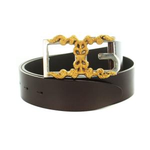 DOLCE&GABBANA ベルト DGロゴ レザー ゴールド金具 85/34 茶 ブラウン GY18