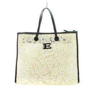 トートバッグ レース ロゴ 総柄 白 ホワイト GY11