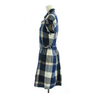 BLUE LABEL CRESTBRIDGE シャツワンピース フレンチスリーブ ミドル チェック柄 40 M 青 ブルー 白 ホワイト GY18 /MQ