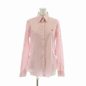 シャツ ブラウス 長袖 ストライプ ロゴ 刺繍 6 L 白 ホワイト ピンク /XZ GY11