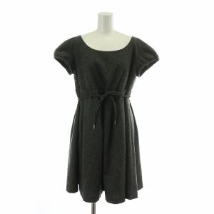 ワンピース ウール 半袖 パフスリーブ ひざ丈 ベルト付き 38 M グレー /XZ GY11