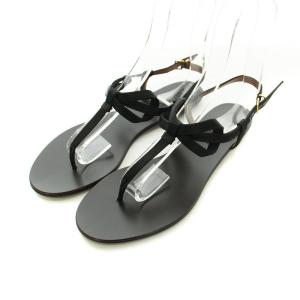 フラットサンダル レザー リボン ロゴ ベルト ストラップ 36 23.5cm 黒 ブラック 茶 ブラウン GY27