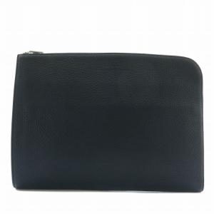 セカンドバッグ クラッチバッグ レザー L字ファスナー ロゴ 紺 ネイビー