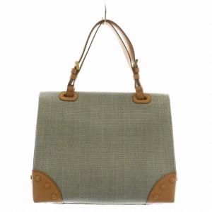 GIORGIO ARMANI ハンドバッグ ナイロンキャンバス レザー ターンロック ゴールド金具 グレー 茶色 ブラウン /XZ GY27