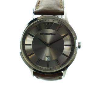 腕時計 ウォッチ クォーツ デイト カレンダー付き ロゴ レザーベルト シルバー色 茶 ブラウン AR-2463 GY27