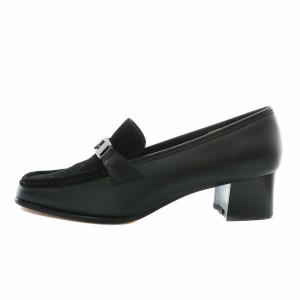 Salvatore Ferragamo ブティック BOUTIQUE パンプス ローファー レザー スエード スクエアトゥ チャンキーヒール ロゴ 6 23.5cm
