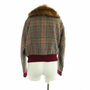 BLUE LABEL CRESTBRIDGE ウールジャケット ブルゾン 長袖 フード ファー付き ジップアップ 千鳥柄 金ボタン 38 M 黒 ブラック 白 ホワイト