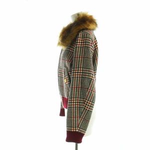 BLUE LABEL CRESTBRIDGE ウールジャケット ブルゾン 長袖 フード ファー付き ジップアップ 千鳥柄 金ボタン 38 M 黒 ブラック 白 ホワイト