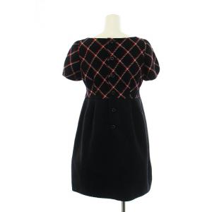 BURBERRY BLUE LABEL タグ付き ワンピース ウール 半袖 チェック ミドル 切替 38 S 紺 ネイビー GY18 /MQ