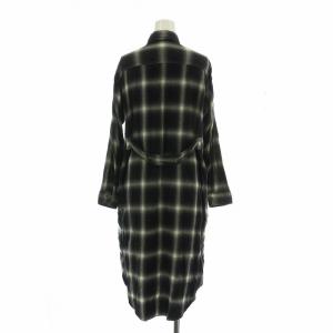 AMERICANA シャツワンピース 長袖 ロング チェック柄 総柄 黒 ブラック 白 ホワイト