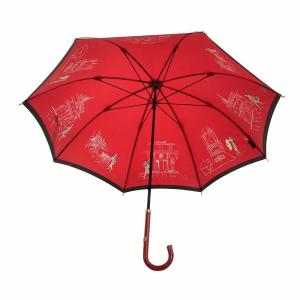 Aquascutum 雨傘 タグ付き 長傘 UVカット 紫外線対策 雨具 ロゴ 総柄 赤 レッド GY18