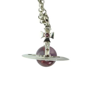 ロングネックレス サターン オーブ ラインストーン ロゴ シルバー