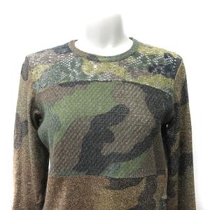 Tao カットソー 長袖 迷彩柄 カモフラ 切替 透かし編み マルチカラー
