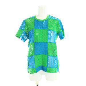 ジュンヤ ワタナベ JUNYA WATANABE カットソー 半袖 レース 総柄 青 ブルー 緑 グリーン