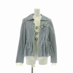 ジャケット ストライプ ダメージ加工 花 フラワー 青 ブルー 白 ホワイト /XZ GY18