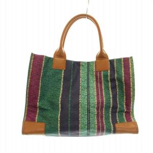 TORY BURCH トートバッグ ハンド ストライプ レザー PVC ロゴ マルチカラー GY18
