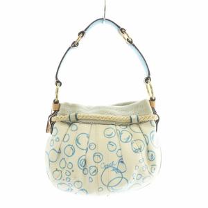 COACH ハンドバッグ キャンバス レザー 海 魚 マリンモチーフ スパンコール ロゴ 総柄 白 ホワイト 水色 ライトブルー