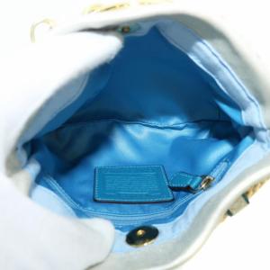 COACH ハンドバッグ キャンバス レザー 海 魚 マリンモチーフ スパンコール ロゴ 総柄 白 ホワイト 水色 ライトブルー