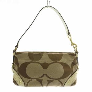 ハンドバッグ ワンショルダー キャンバス レザー シグネチャー 総柄 茶色 ブラウン 10730